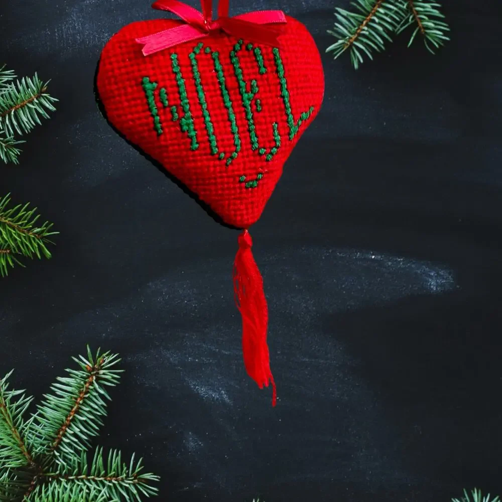 Vtg.Set Of Three Heart Christmas Holiday Ornaments Retro Cottagecore 80s Granny